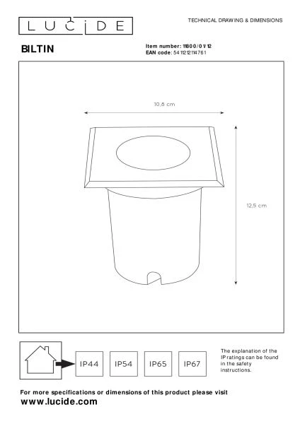 Lucide BILTIN - Grondspot Buiten - 1xGU10 - IP67 - Mat chroom - technisch